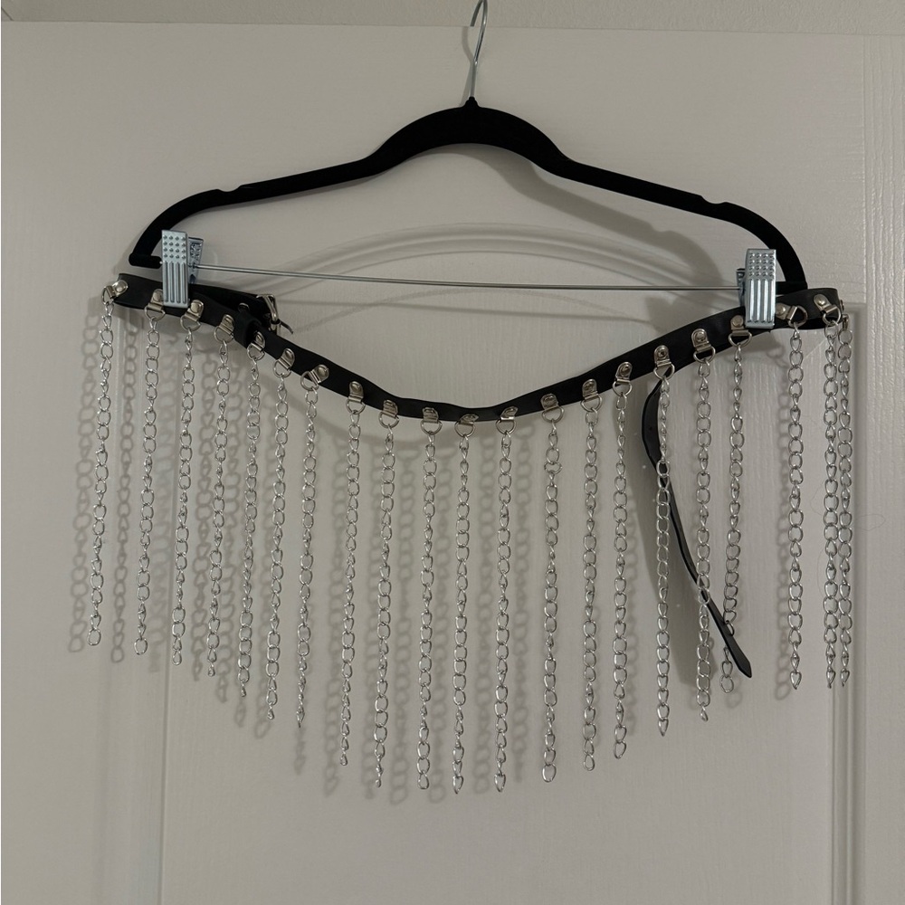 Black and Silver Chain Fringe Belt